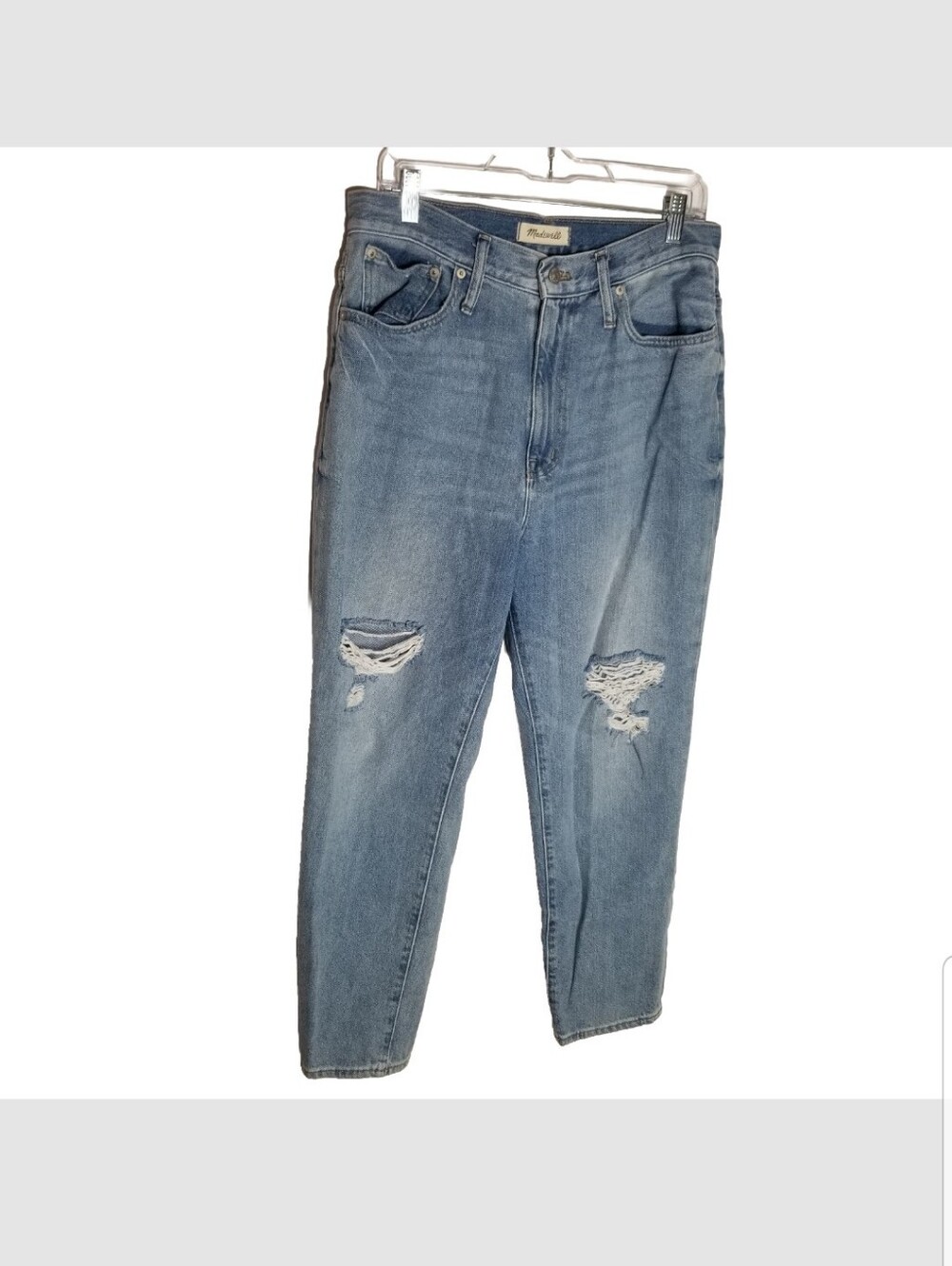 Madewell Mom Jeans Women's 30 High Rise Distressed Light Blue Denim 30x26.5